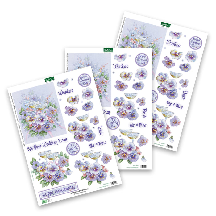 Die Cut Decoupage – Champagne and Violets (pack of 3)