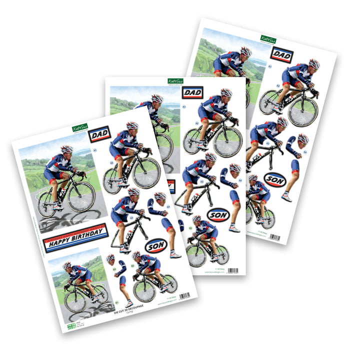 Gestanztes Decoupage – Radfahren (3er-Pack)