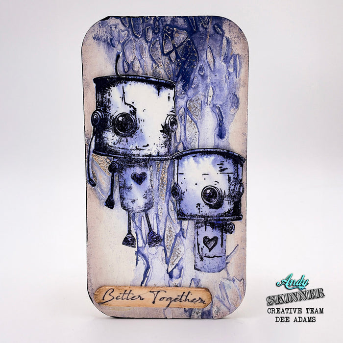 A piece of card with robot design and 'Better Together' text on a white background