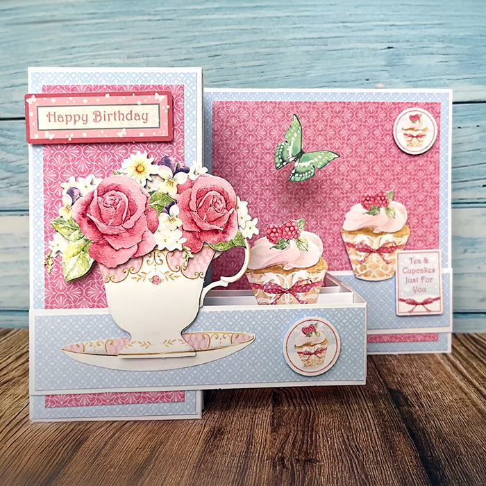 Gestanztes Decoupage – Teetasse, Blumen und Kuchen (3er-Pack)