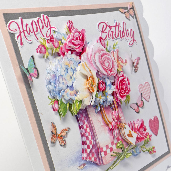 Papermania Freshly Cut Flowers 5x7 Decoupage Card Kit - Botanical Glitter Shaker Card, British Country Garden