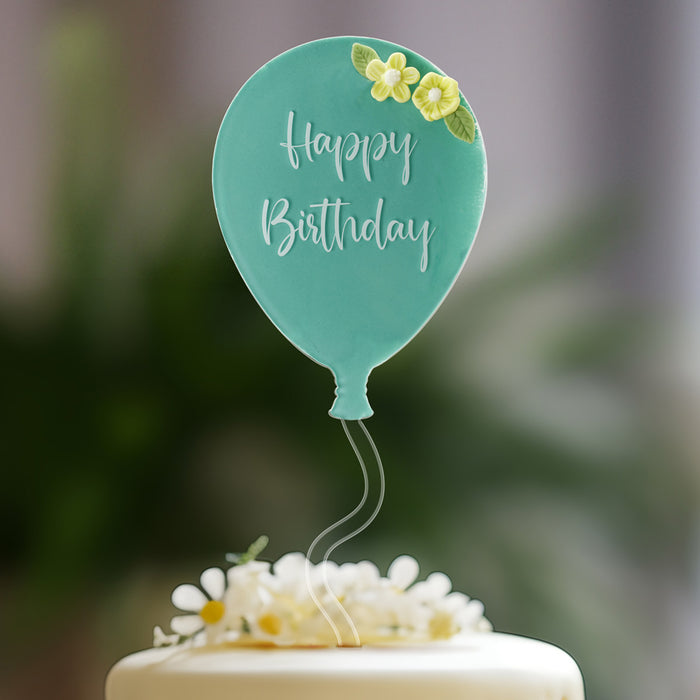 „Happy Birthday“-Ballonaufsatz aus durchsichtigem Acryl – weißer Schriftzug, Stil 2