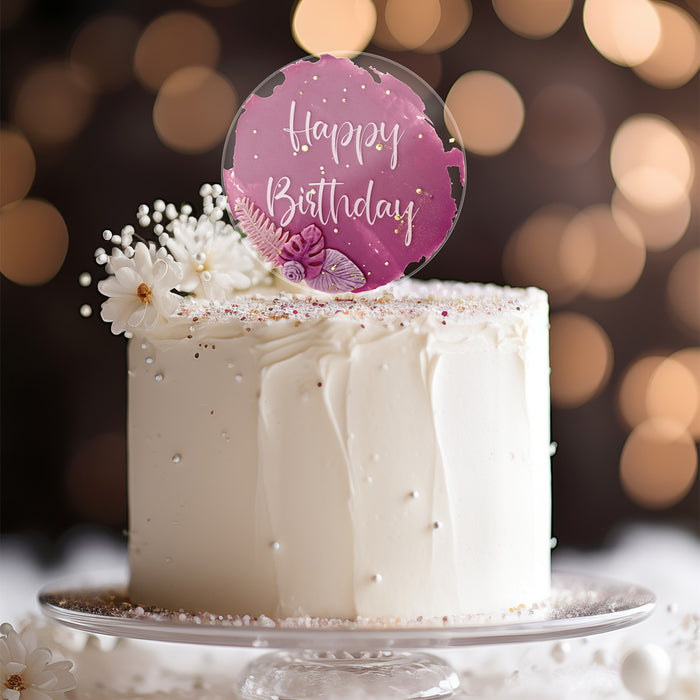 Happy Birthday Clear Acrylic Paddle Topper - White Wording Style 2