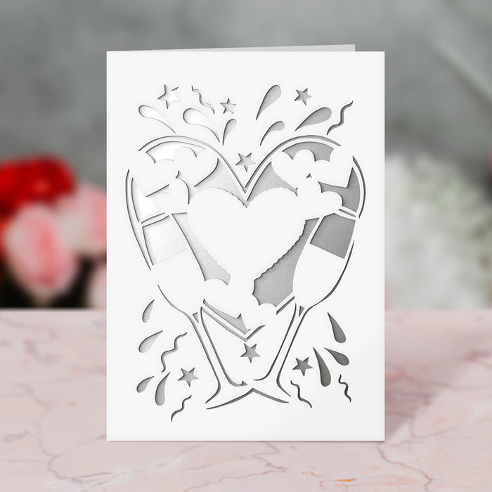 Champagne Heart Card Paper Cutting Digital Template