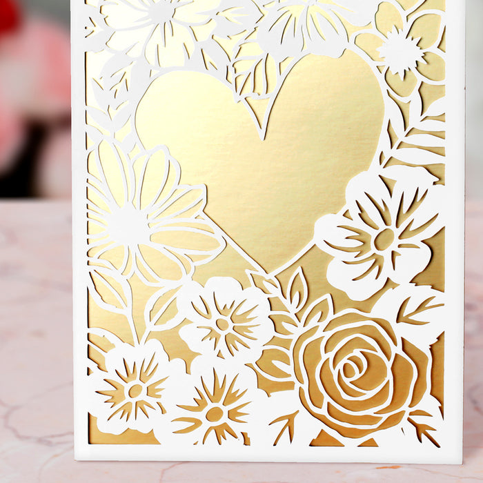 Heart Framed In Flowers Card Paper Cutting Digital Template