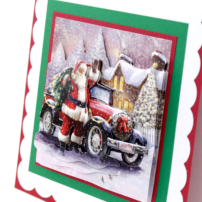 Gestanztes Decoupage – Weihnachtsmann und Auto (3er-Pack)