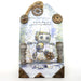 Decorative hanging wall art with the robot design with cogs, pipe and riveted plates and text on a white background
