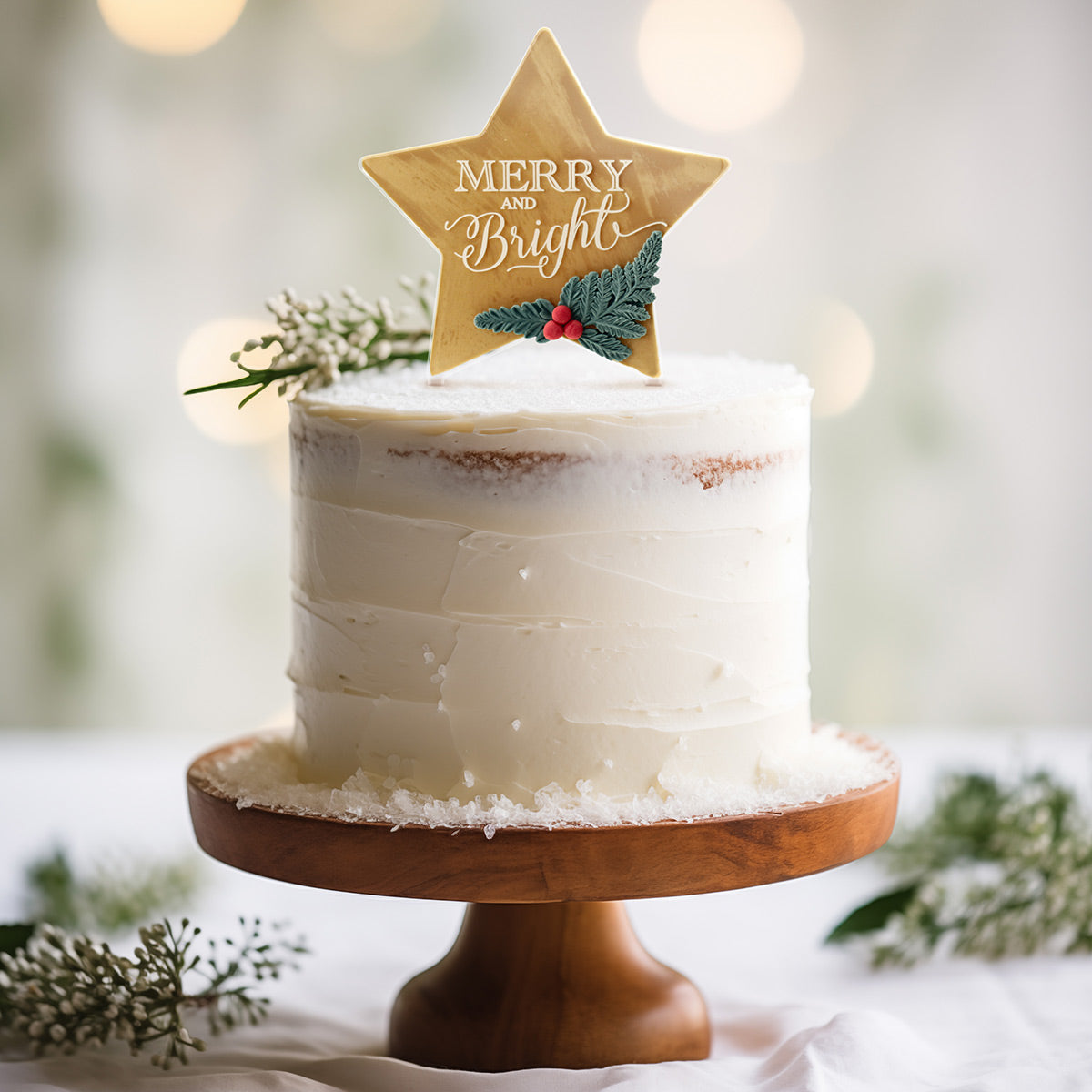 Merry and Bright Clear Acrylic Star Topper - White Wording