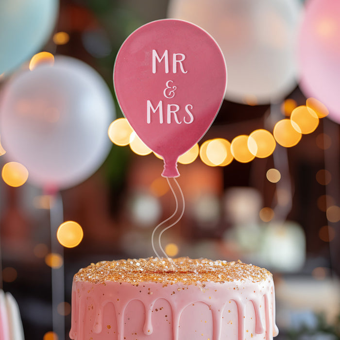 Mr & Mrs Clear Acrylic Balloon Topper - White Wording
