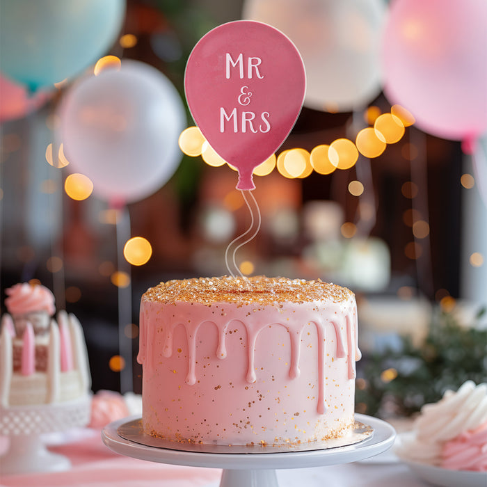 Mr & Mrs Clear Acrylic Balloon Topper - White Wording