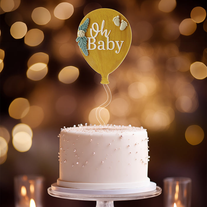 Oh Baby Clear Acrylic Balloon Topper - White Wording