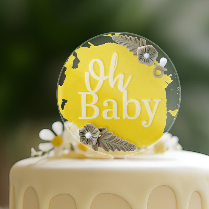 Oh Baby Clear Acrylic Paddle Topper - White Wording