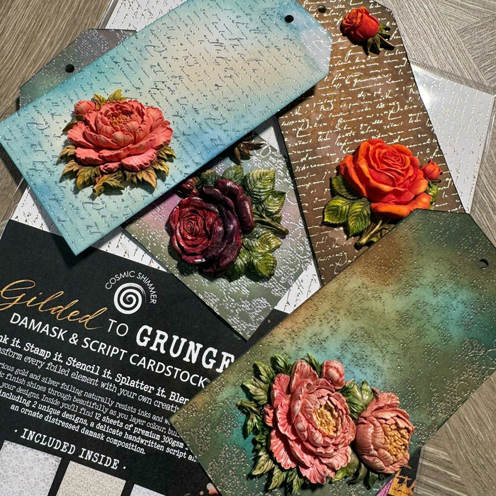 Cosmic Shimmer Gilded to Grunge Damask & Script Cardstock