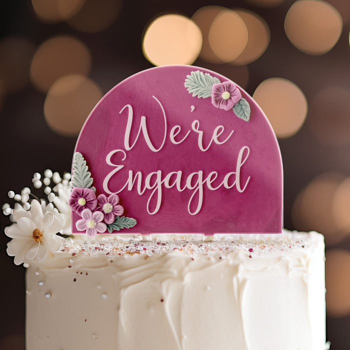 We're Engaged Clear Acrylic Arch Topper - White Wording