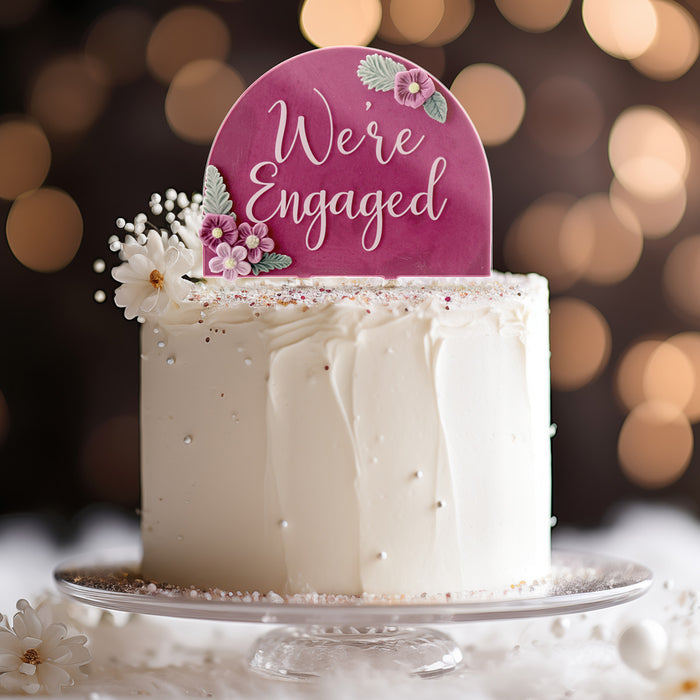 We're Engaged Clear Acrylic Arch Topper - White Wording