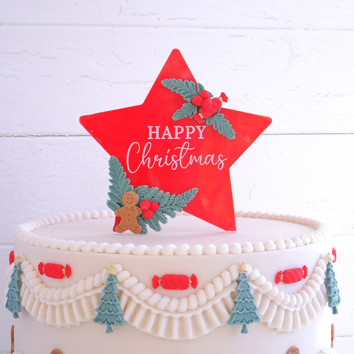 Happy Christmas Clear Acrylic Star Topper - White Wording