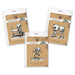 Three packages of cut-out mounted rubber stamps with robot illustrations on a white background.