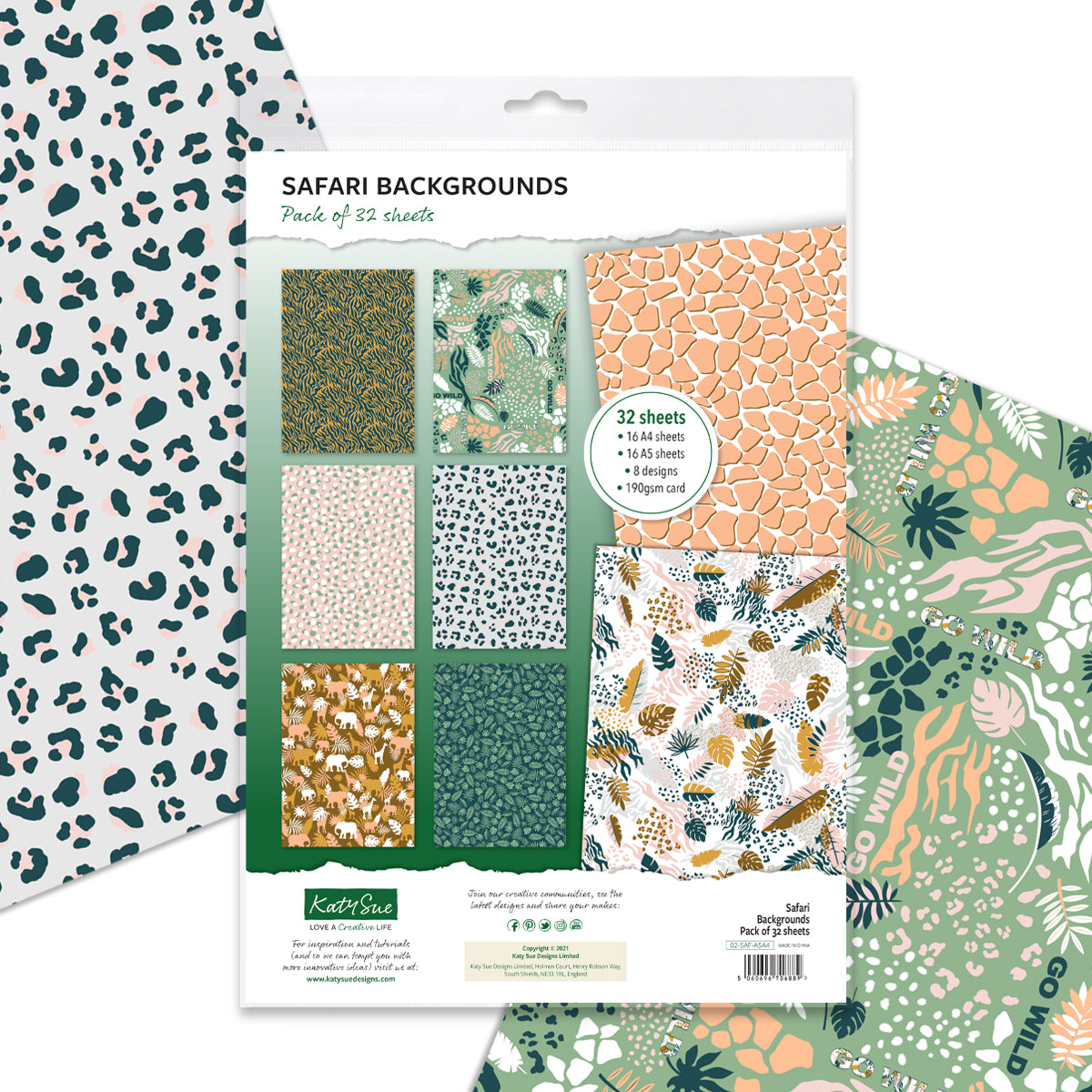Safari A4 and A5 Background Papers, pack of 32