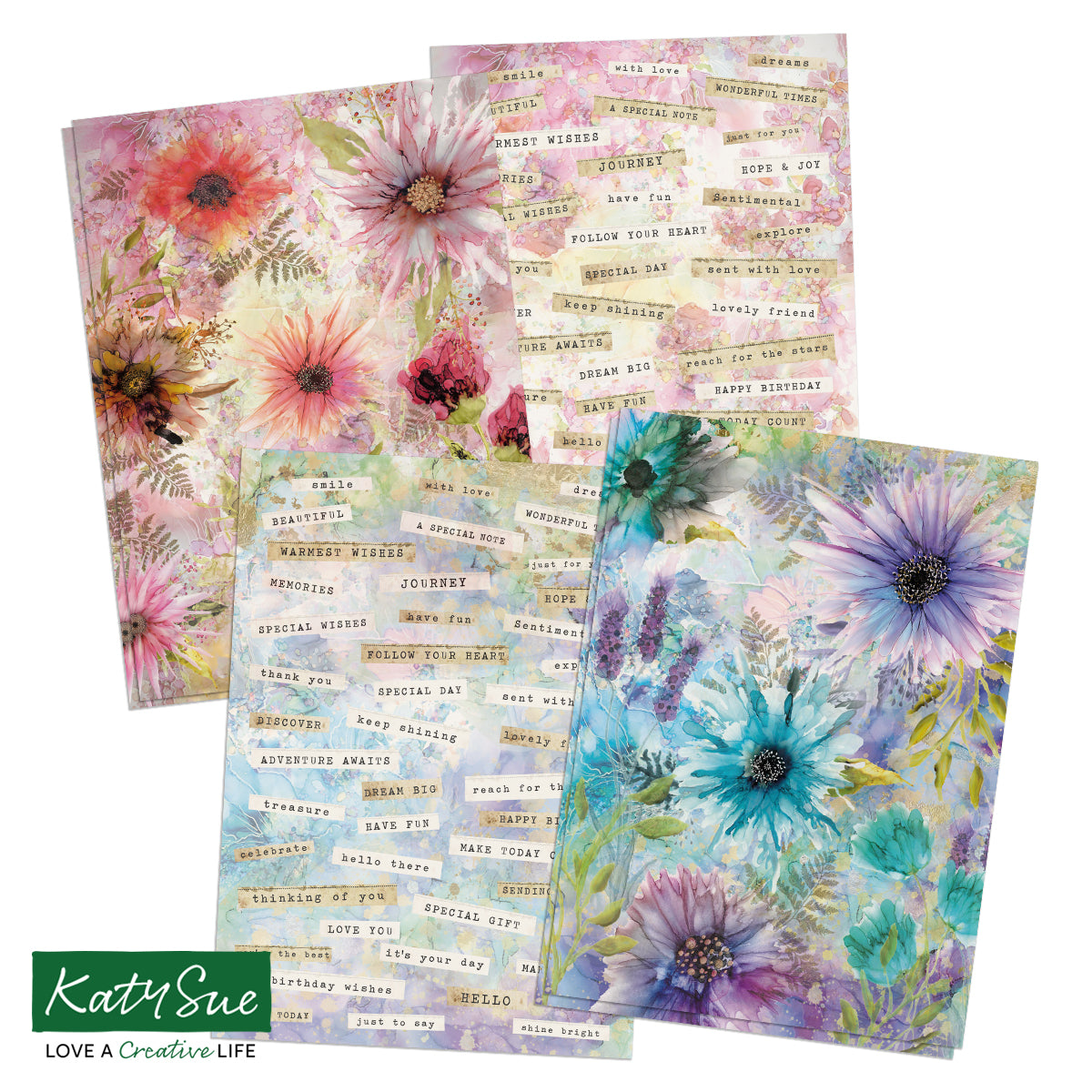Tear & Layer Vellum Inky Flowers & Words, 6 sheets — Katy Sue Designs