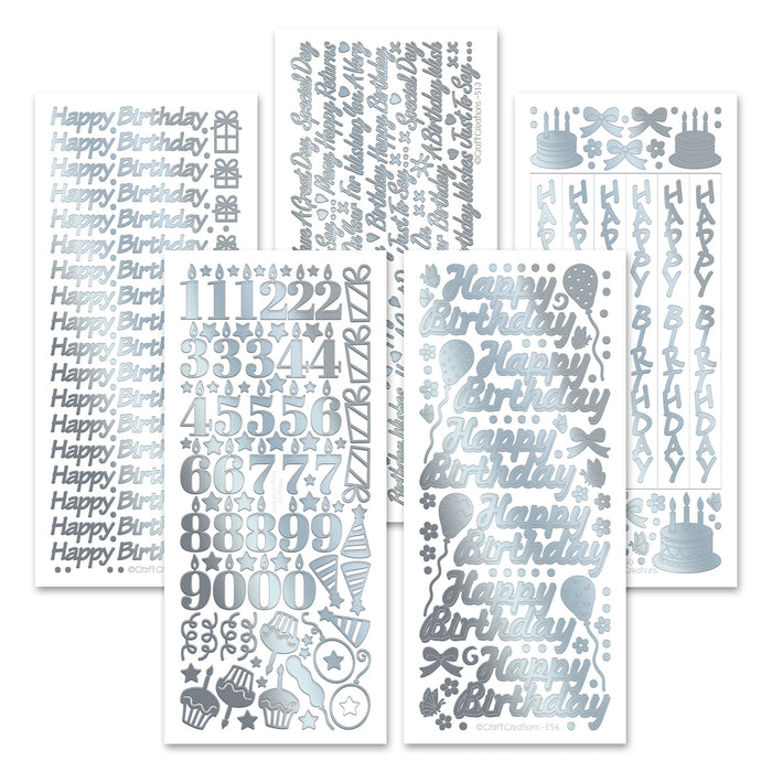Birthday Selection Silver Self Adhesive Stickers, pack of 15