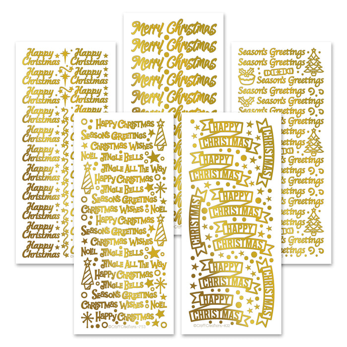 Christmas Variety Gold Self Adhesive Stickers, pack of 15