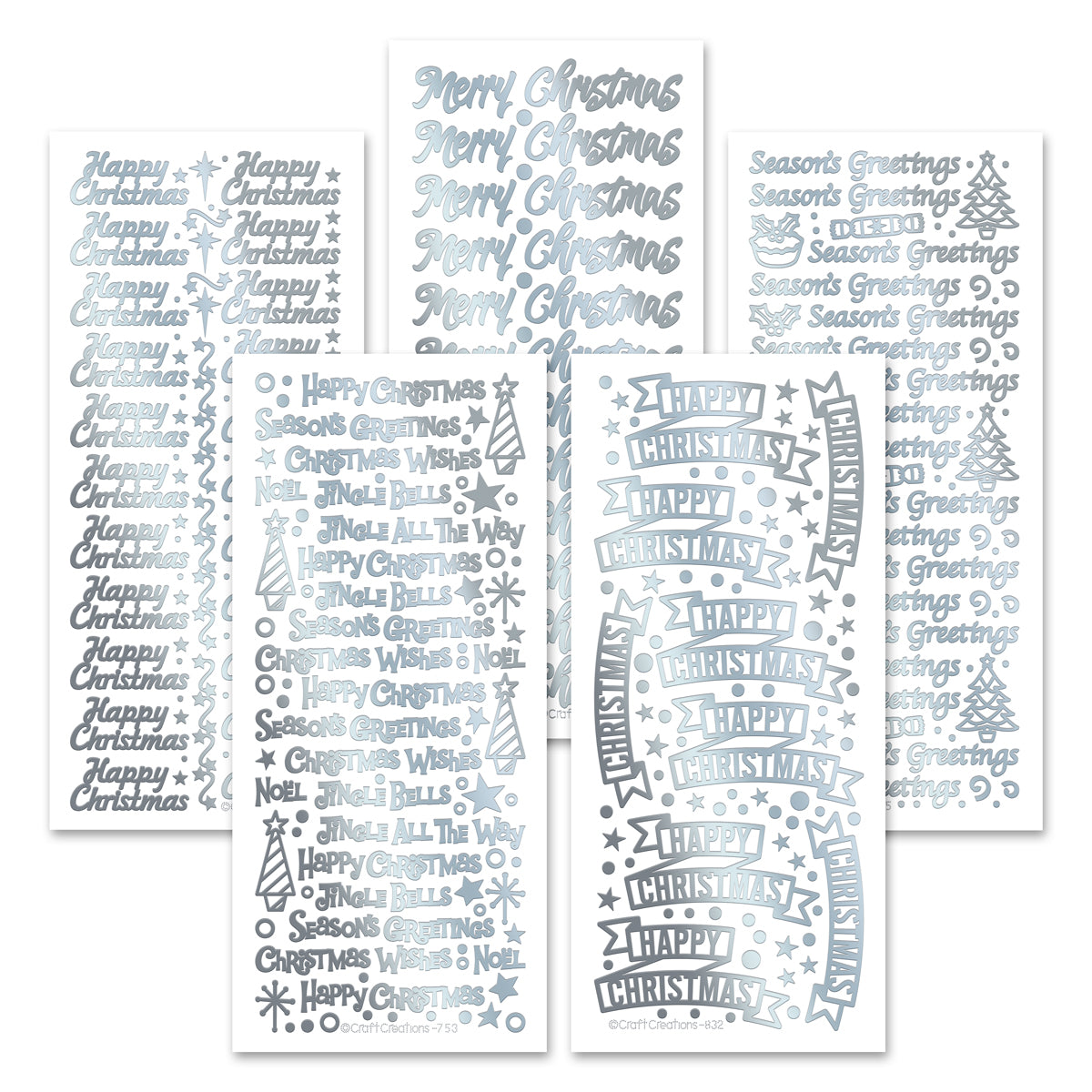 Christmas Variety Silver Self Adhesive Stickers, Pack of 15