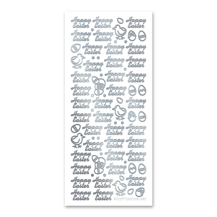 Happy Easter Silver Self Adhesive Peel Off Stickers