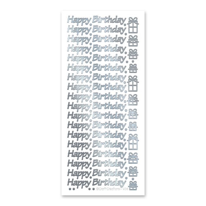 Happy Birthday  Silver Self Adhesive Peel Off Stickers