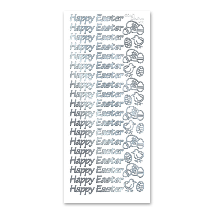 Happy Easter Silver Self Adhesive Peel Off Stickers