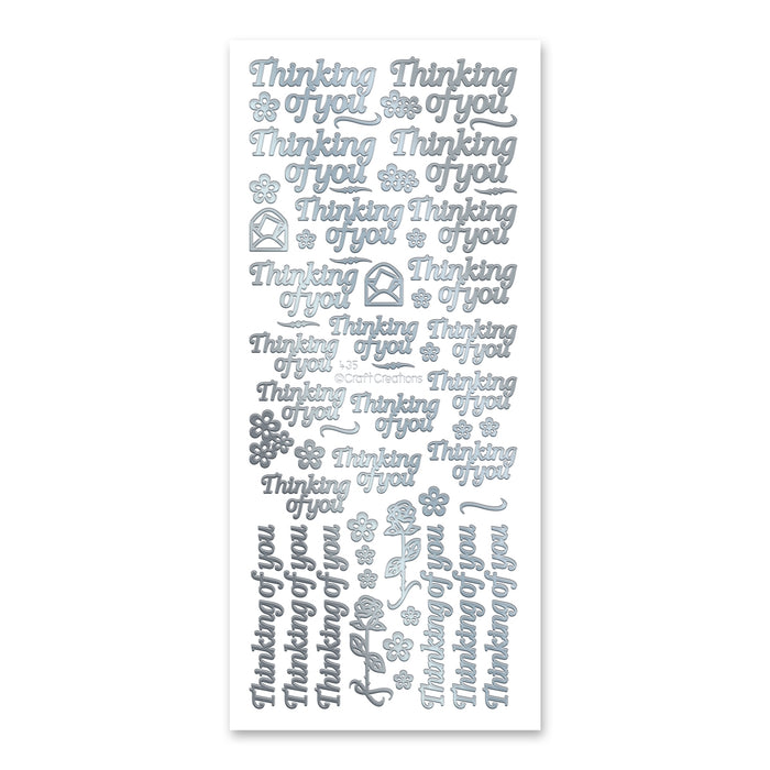 Thinking of you  Silver Self Adhesive Peel Off Stickers