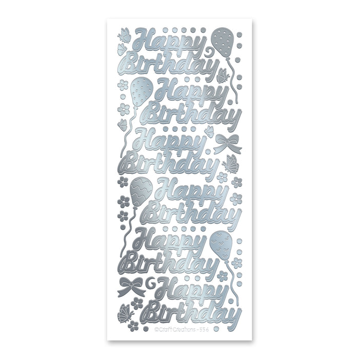 Happy Birthday (extra Large)  Silver Self Adhesive Stickers