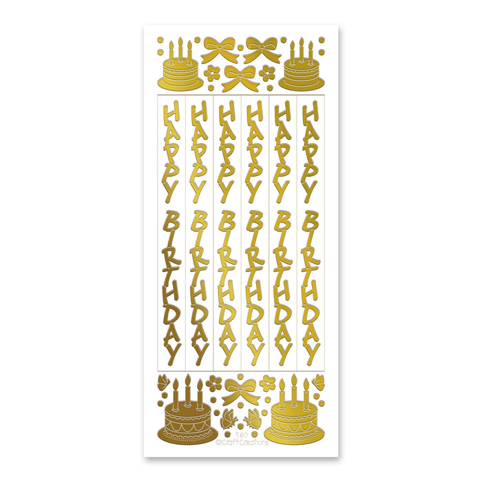 Vertical Happy Birthday  Gold Self Adhesive Stickers