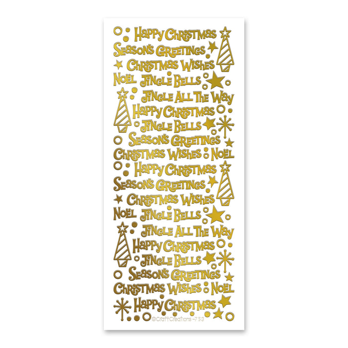 Christmas Mix Words  Gold Self Adhesive Stickers