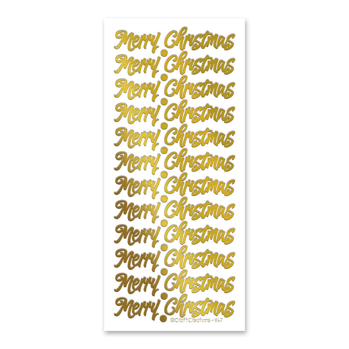 Merry Christmas  Gold Self Adhesive Stickers