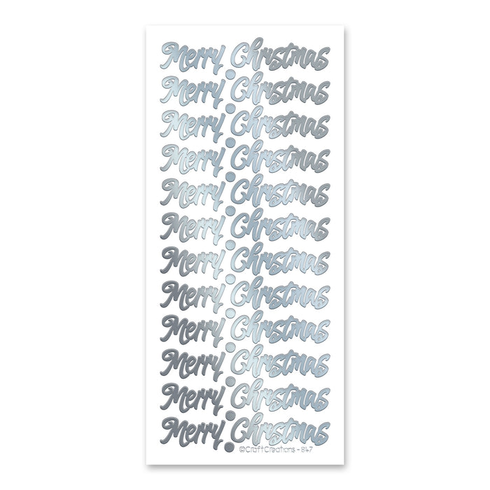 Merry Christmas  Silver Self Adhesive Stickers