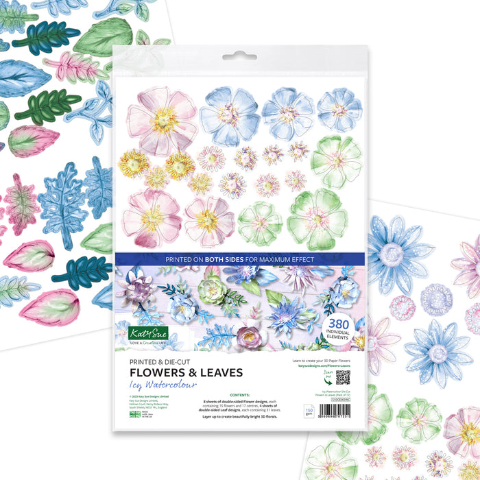 Eisige Aquarell-Stanzblumen und -Blätter (12 Blatt)