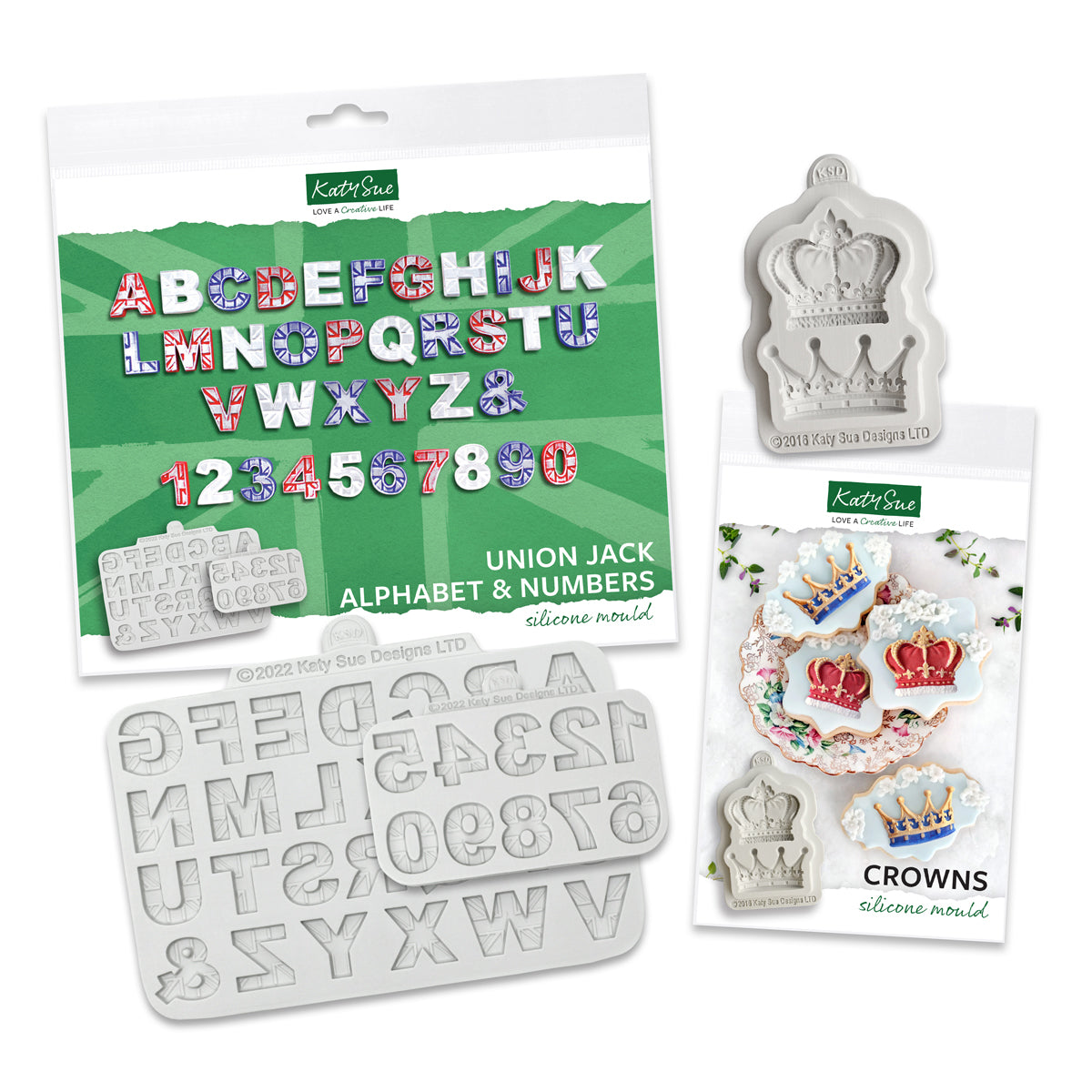 Union Jack Alphabet & Number Moulds and Crowns Silicone Mould Bundle