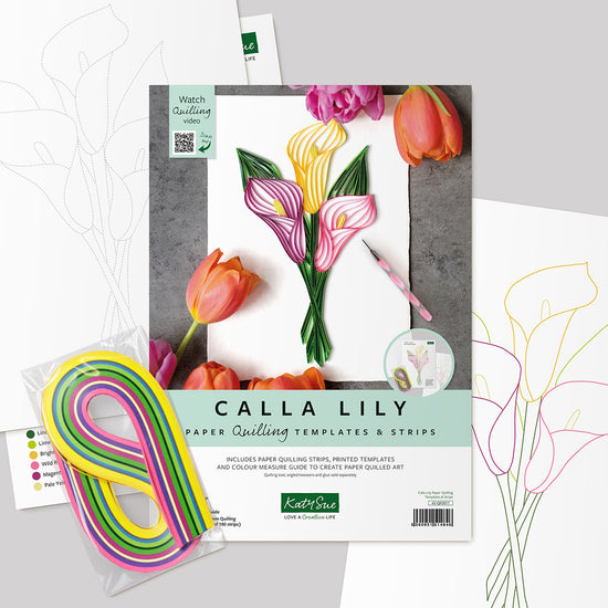 Katy Sue Calla Lily Paper Quilling Set – Vorlage, Anleitung, Quilling-Streifen Inklusive