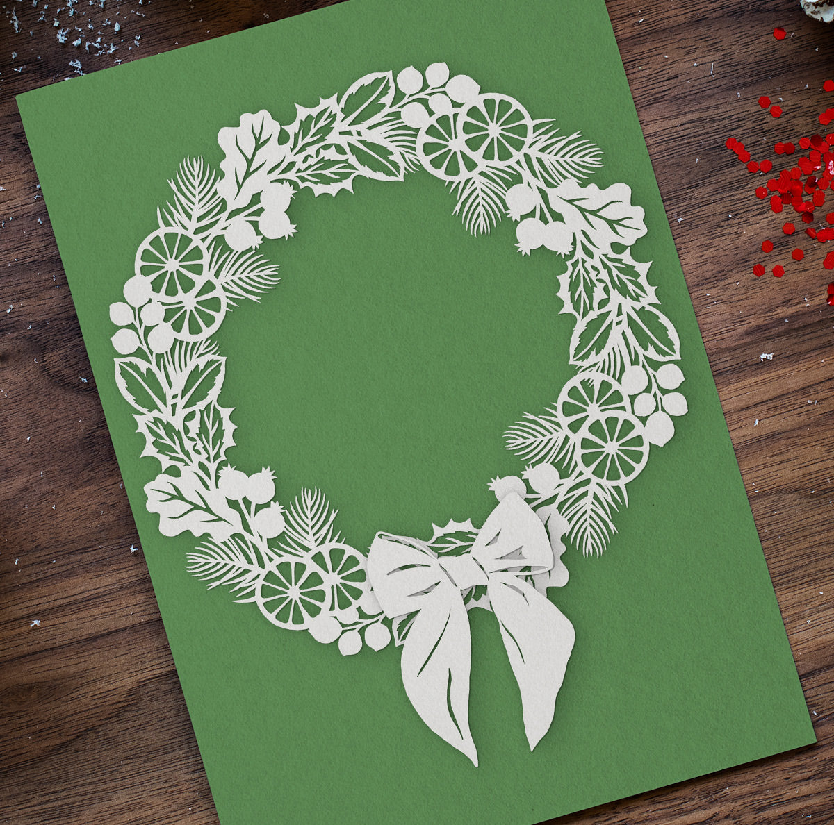 Weihnachtskranz-Papierschnitt-Digitalvorlage