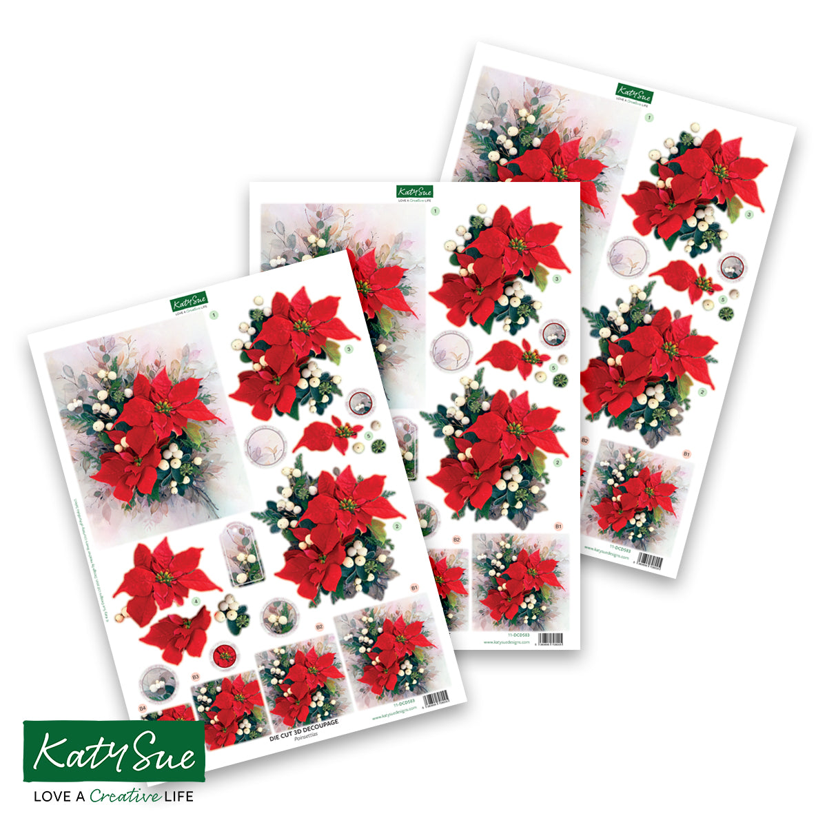 Die Cut Decoupage – Poinsettias (pack of 3) — Katy Sue Designs