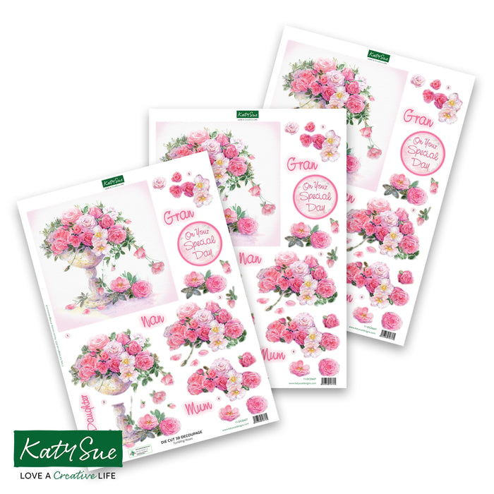 Gestanztes Decoupage – Tumbling Roses (3er-Pack)