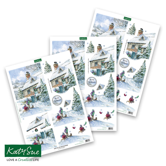 Gestanztes Decoupage – Snowy Cottage (3er-Pack)