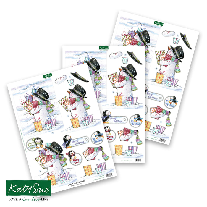 Die Cut Decoupage – Snowman With Gifts (pack of 3)