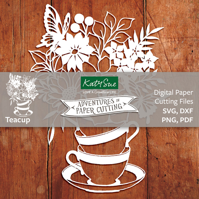 Teetassen Papier schneiden digitale Vorlage