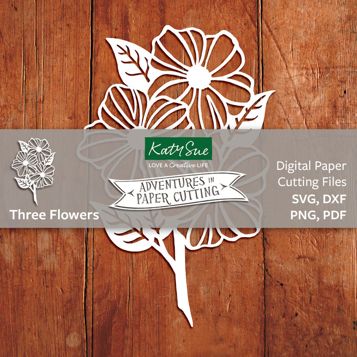 Drei Blumen Papierschneiden KOSTENLOSE digitale Vorlage