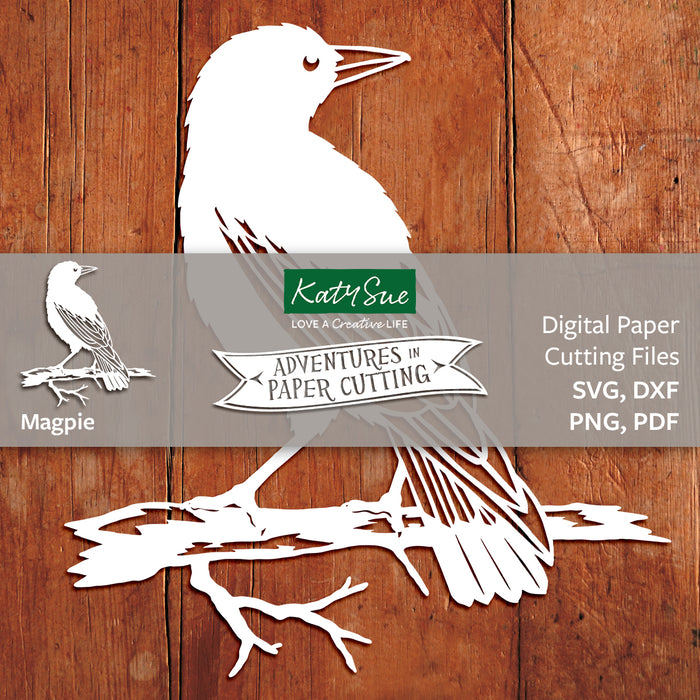Digitale Vorlage zum Papierschneiden von Elstern