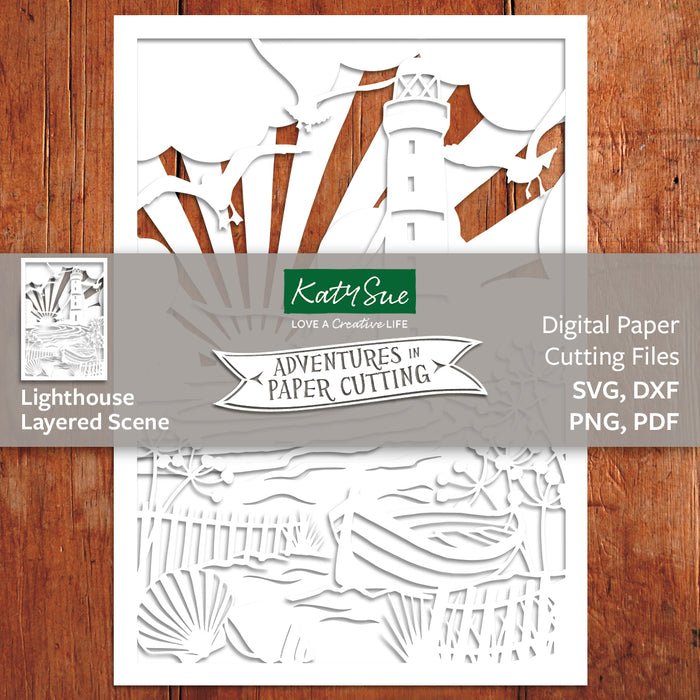 Lighthouse Layered Scene Paper Cutting Digital Template — Katy Sue Designs