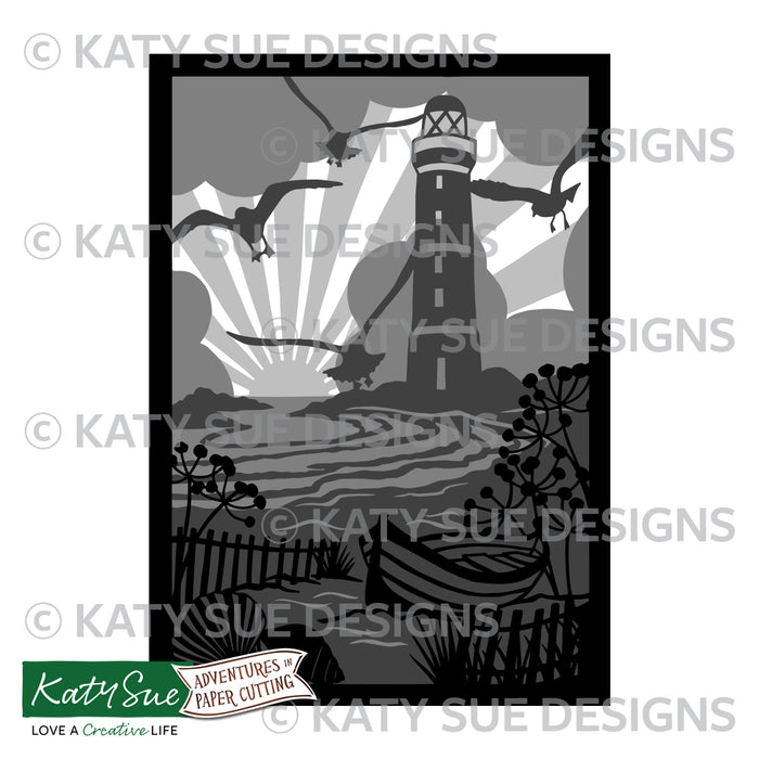 Lighthouse Layered Scene Paper Cutting Digital Template — Katy Sue Designs