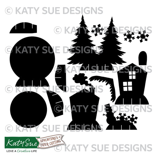 Christmas House Pop Up Greetings Card + Wall Art Paper Cutting Digital Templates
