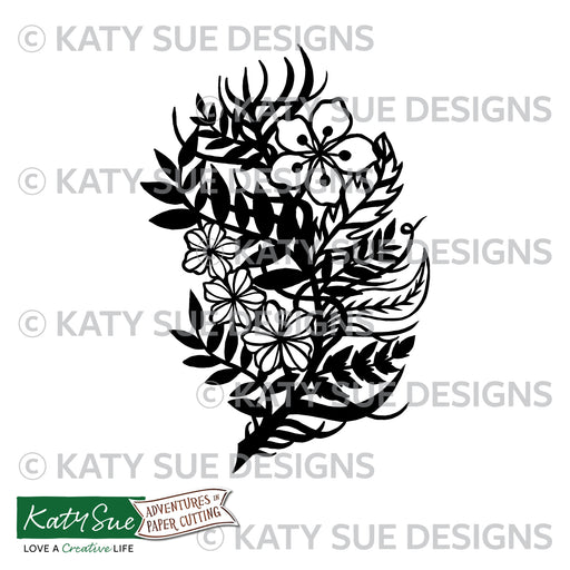 Floral Feather Paper Cutting Digital Template